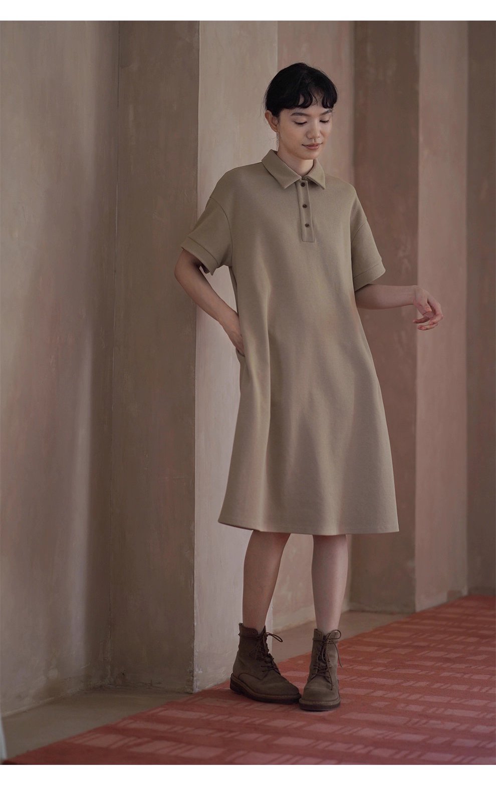 入秋的選擇寬鬆落肩顯瘦不挑人直筒polo領學院風洋裝
