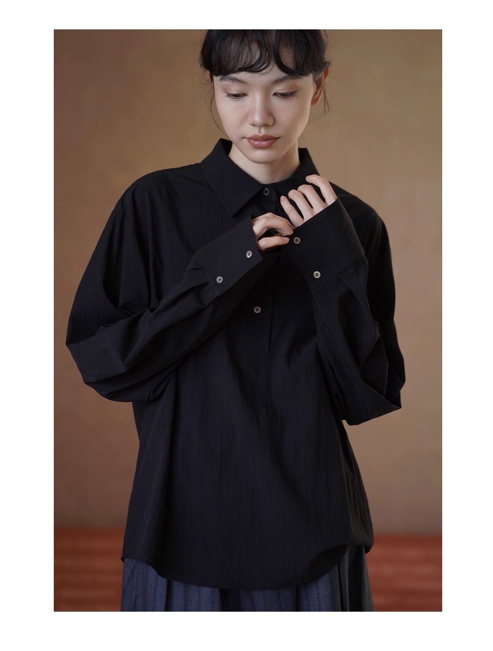 老錢氣質鬆弛寬鬆顯瘦半開門襟襯衫滑爽通勤長袖polo女