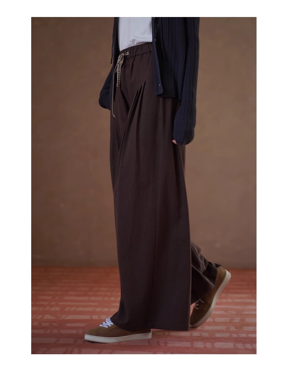 榛果拿鐵長褲顯瘦輪廓柔軟寬鬆織帶抽繩高腰遮肉闊腿褲