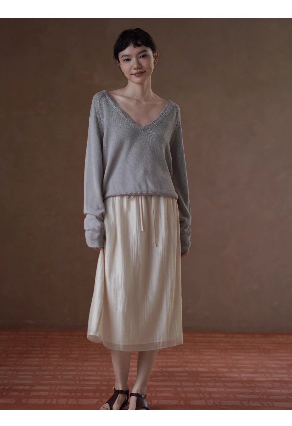 縹緲雲感萊賽爾亞麻透氣細膩肌理抽繩高腰顯瘦微A半身裙