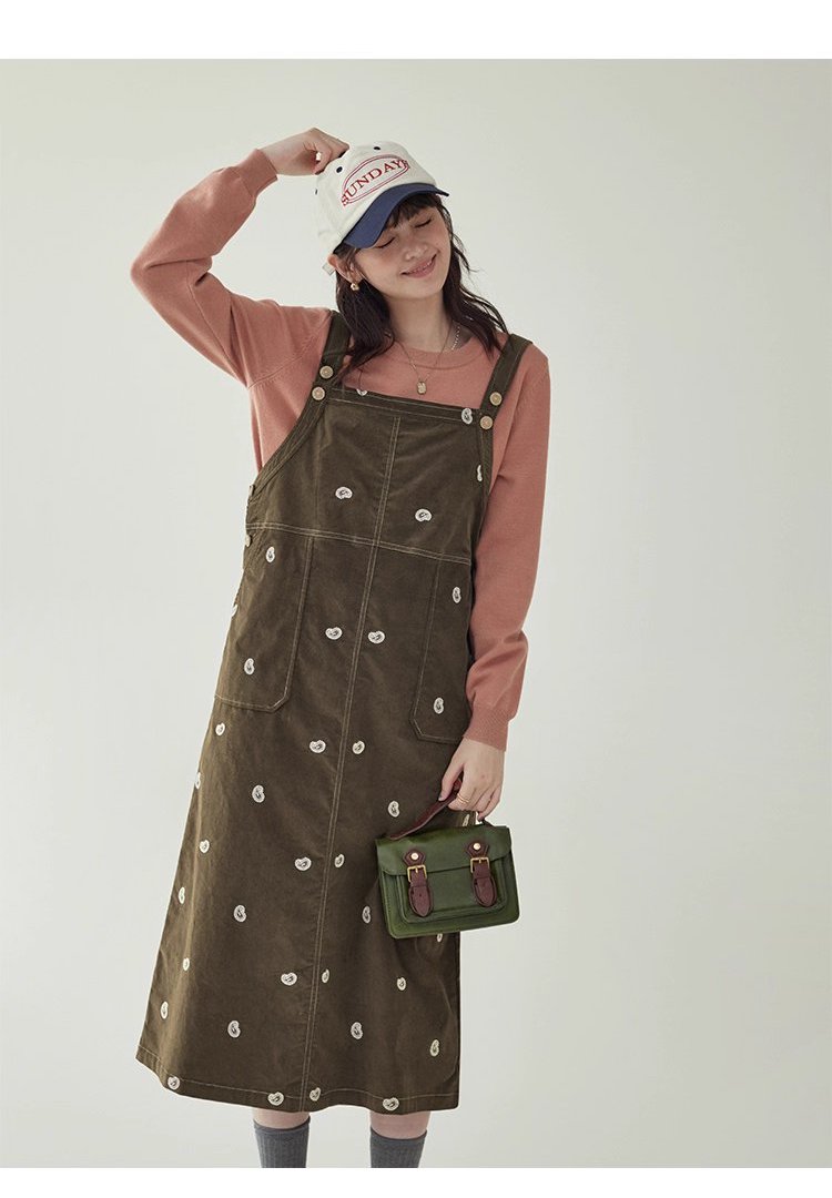 減齡刺繡純棉背帶洋裝女秋季新款後開叉a字裙