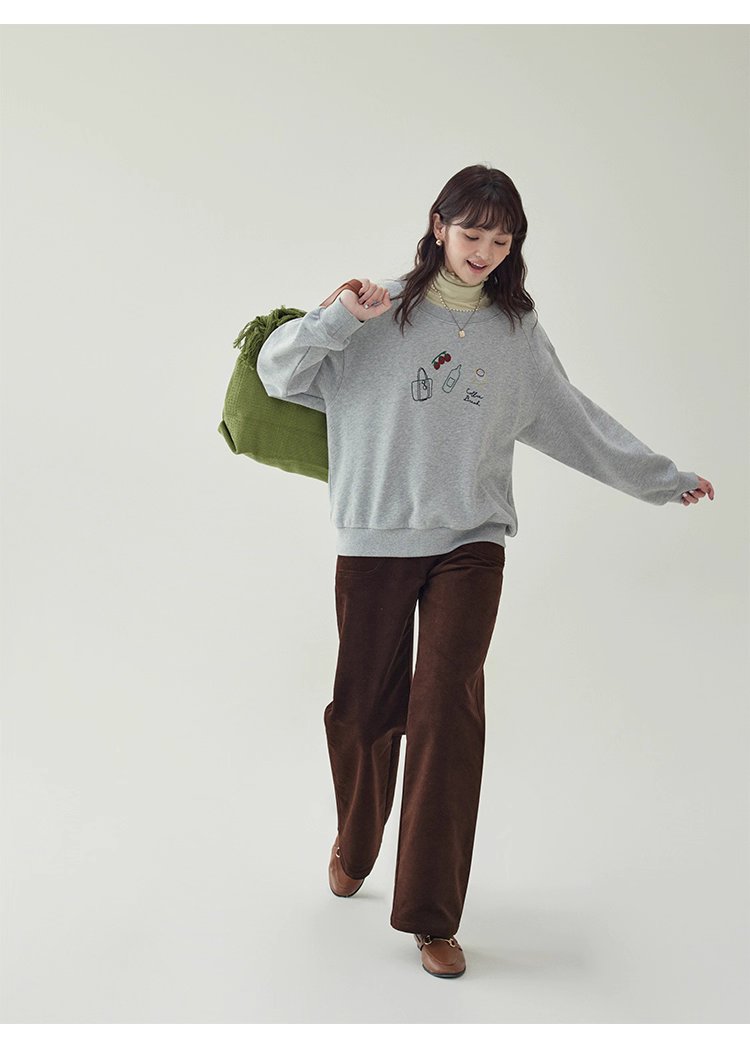 減齡刺繡圓領純棉衛衣女25秋季新款寬鬆長袖上衣