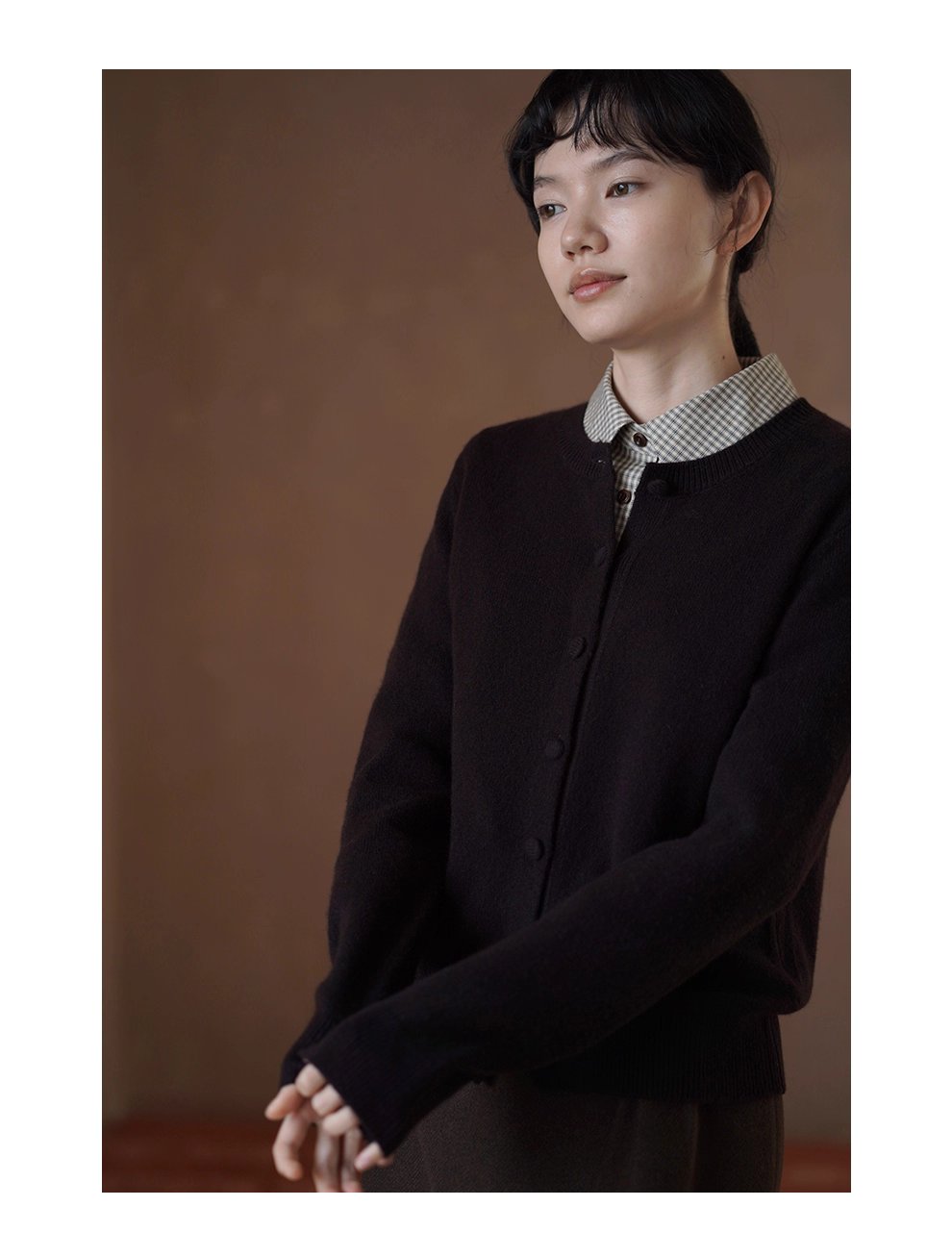 檀香肉桂咖山羊絨羊毛混紡柔軟保暖針織開襟衫通勤外套女