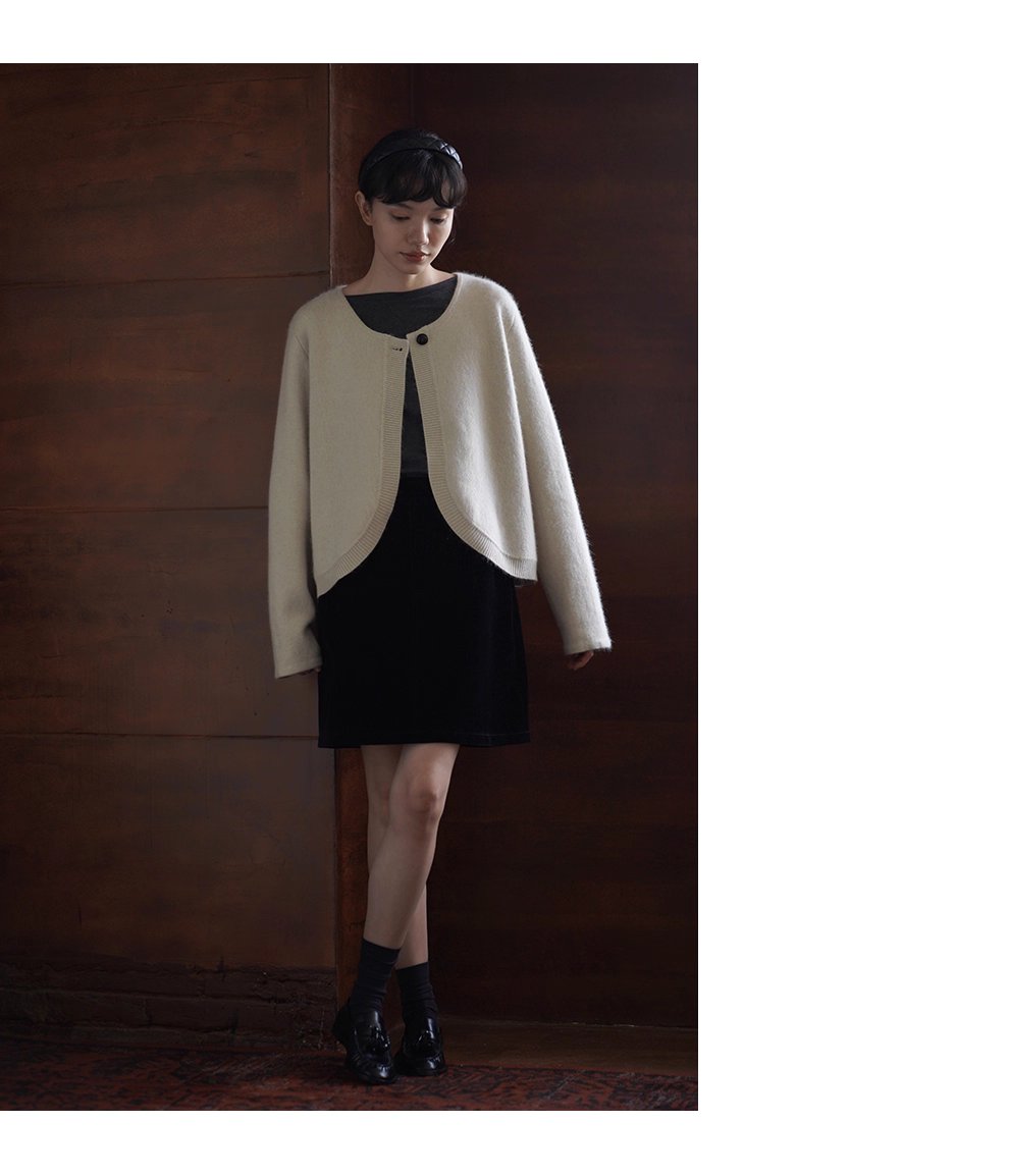 溫柔濾鏡氛圍感軟糯兔毛羊毛外套弧形門襟寬鬆毛衣開襟衫