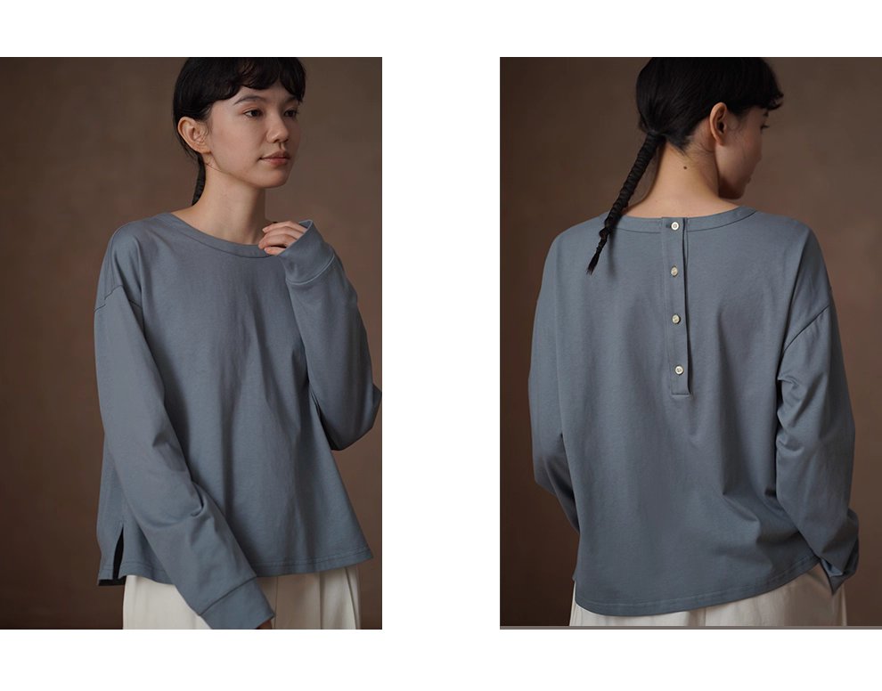 挺闊水洗100棉擦絨手感寬鬆後領口紐扣顯瘦百搭長袖上衣