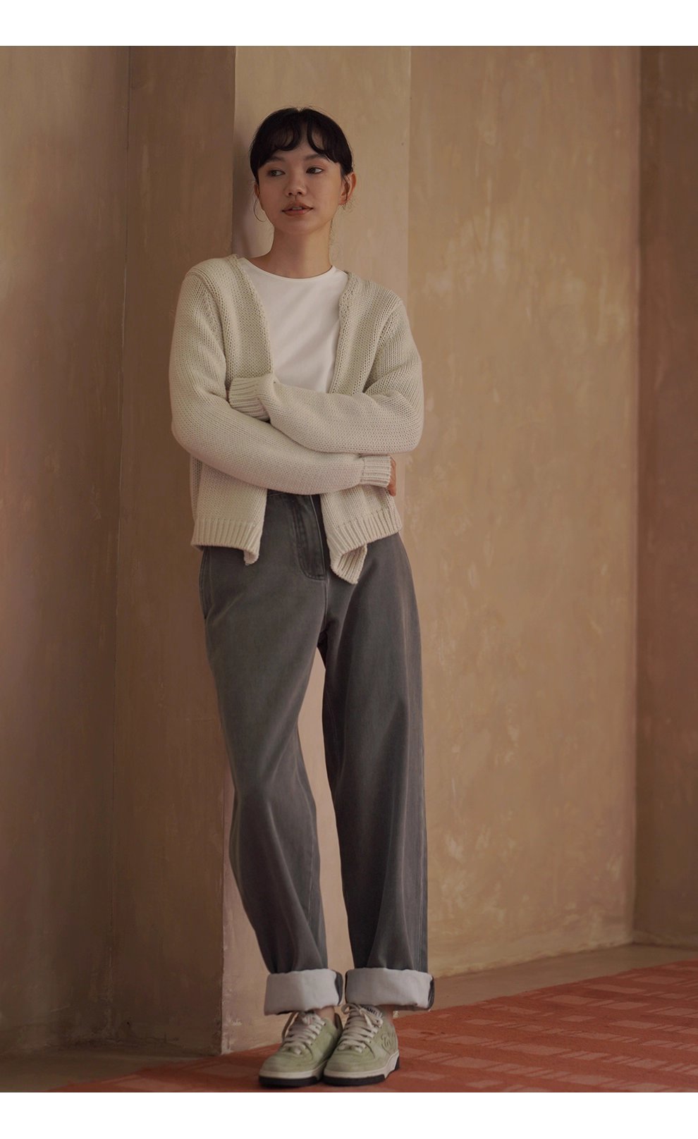 柔軟重工100棉粗棒針編織少女外套慵懶v領顯瘦毛衣開襟衫