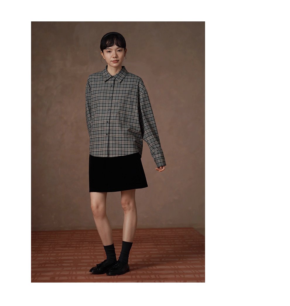 馬德拉斯復古格紋襯衫落肩寬鬆英倫疊穿學院翻領上衣女