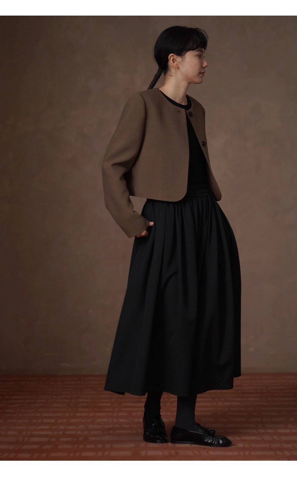 優雅舞者立體A字廓形顯瘦遮肉高腰捏褶蓬蓬通勤半身裙女