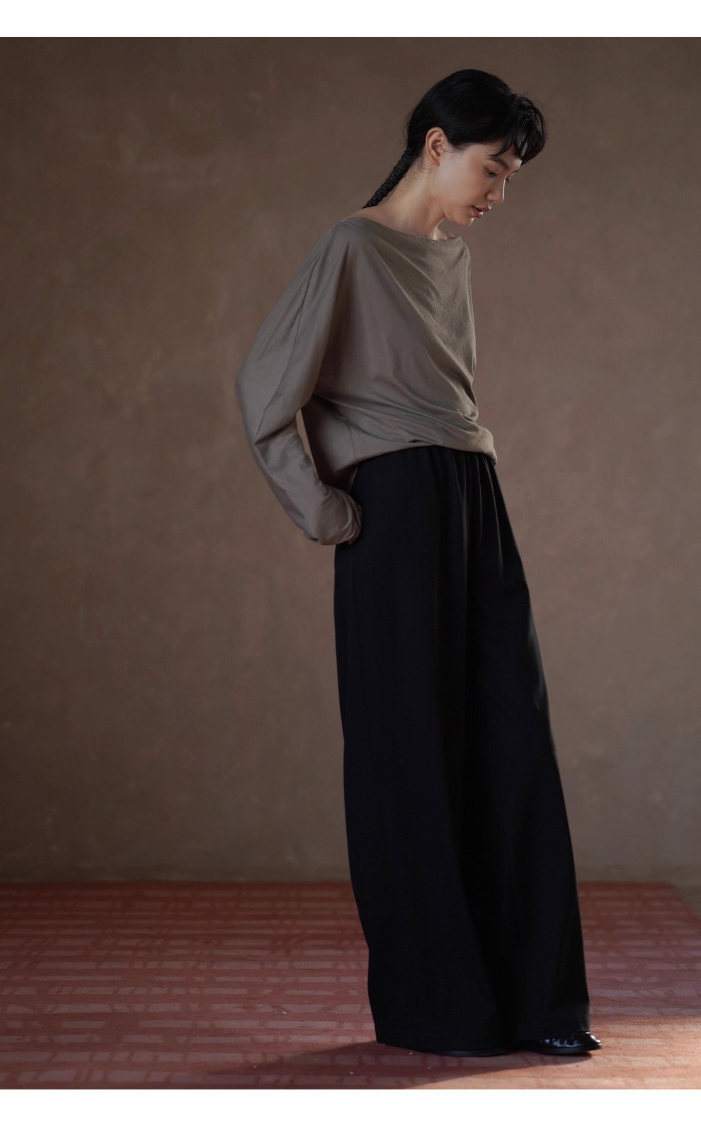 鬆弛法式100棉親膚透氣氣質蕩領寬鬆通勤顯瘦長袖上衣女