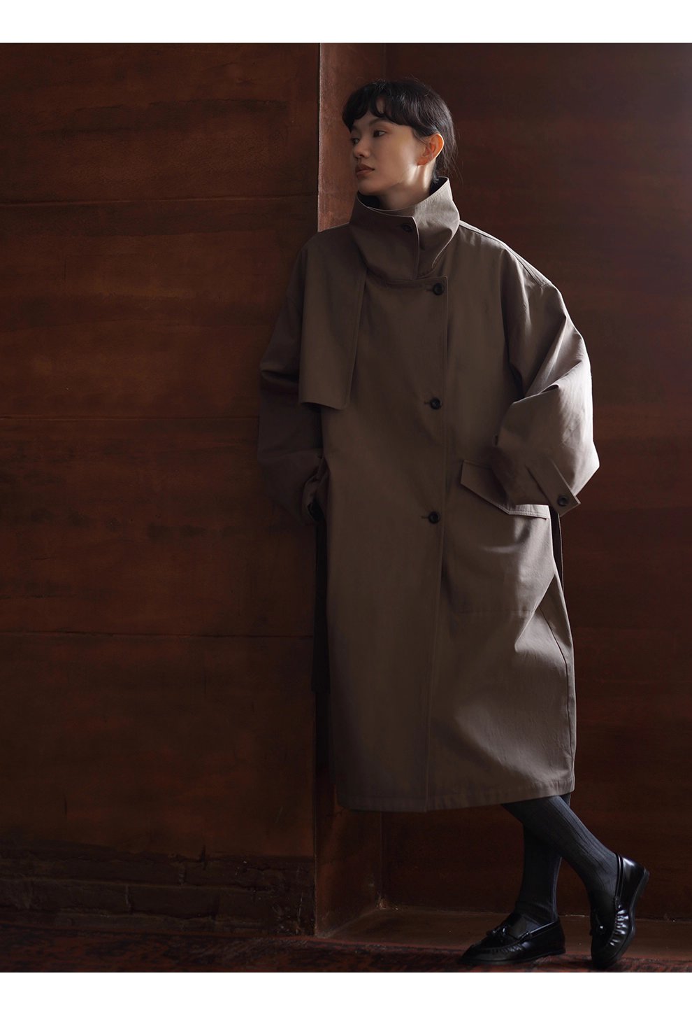 利落入秋100棉挺括寬鬆簡約氣場長款顯瘦通勤風衣外套女