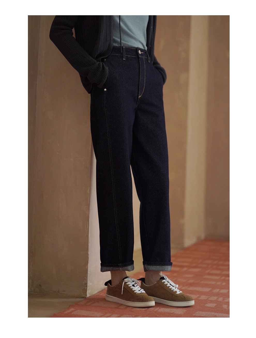 萬年青顯瘦經典版型復古原色直筒高腰不挑人休閒牛仔褲