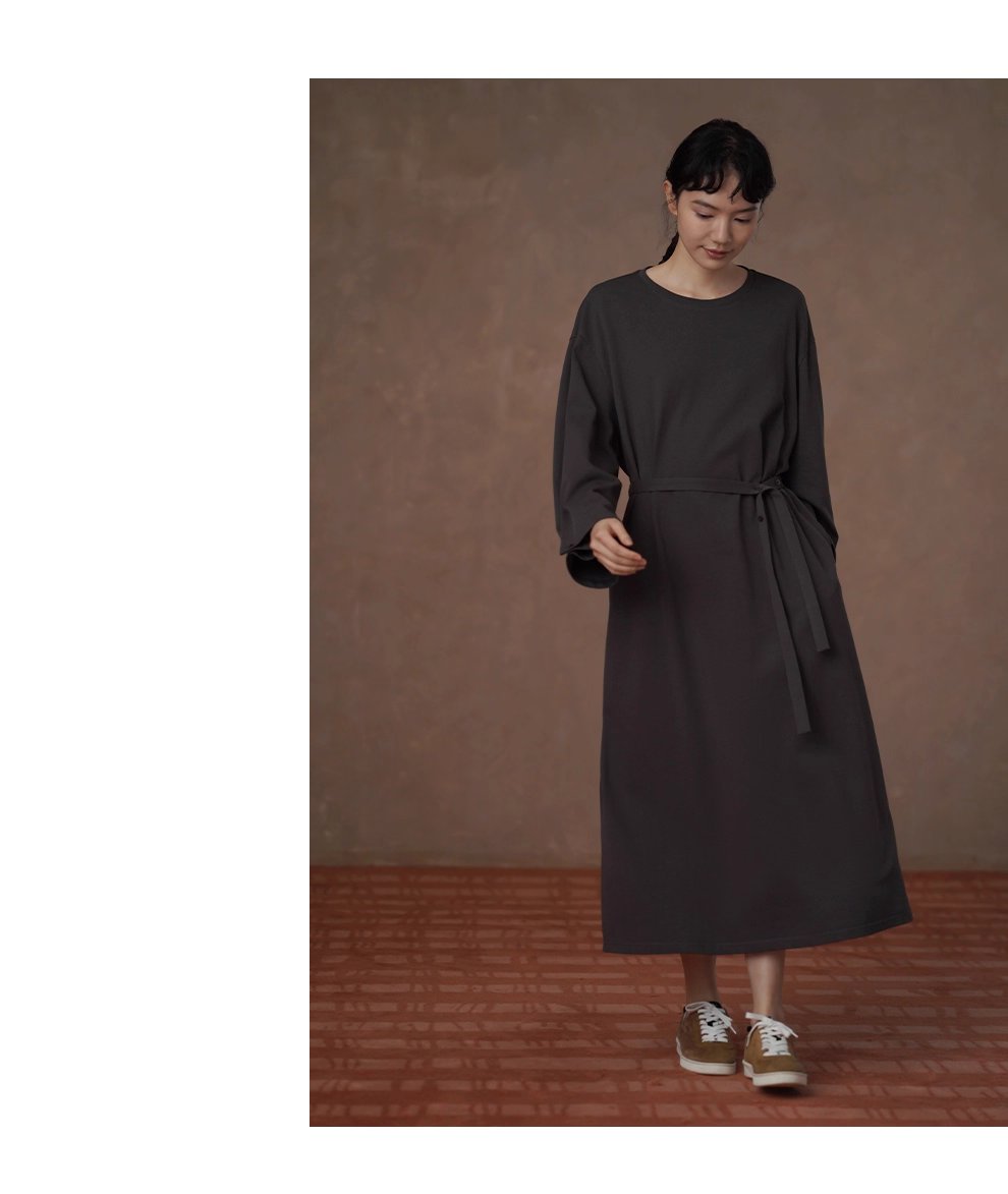 綿柔禪意100棉寬鬆直筒圓領可調式腰帶顯瘦藏肉通勤裙子