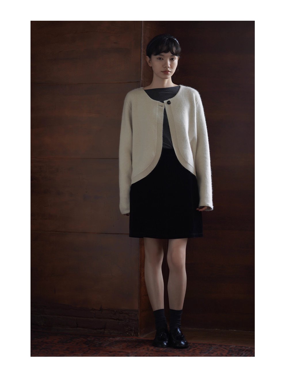 S級基本款內搭深花灰肌理彈性顯瘦合身一字領長袖上衣女