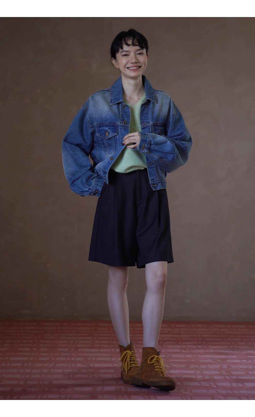 重回80年復古磨白柔軟水洗高克重長絨棉寬鬆牛仔外套女