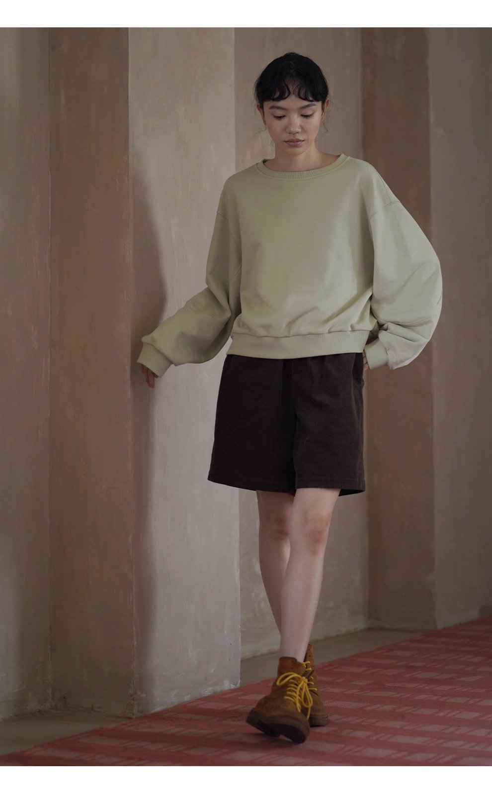 青芒椰椰衛衣寬鬆落肩長袖圓領顯瘦軟糯棉感休閒上衣女