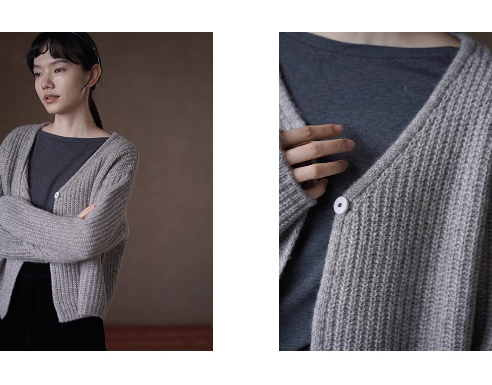 立體復古粗棒針織毛衣高比例羊毛混紡柔軟氛圍V領短外套