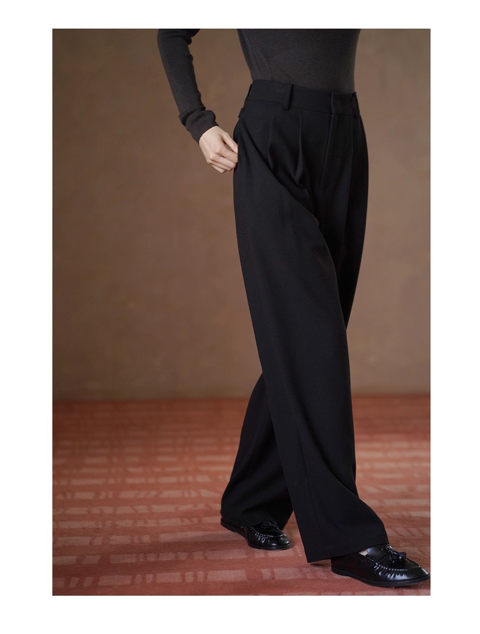 長腿基因側邊雙腰袢設計高腰顯瘦品質通勤寬鬆直筒長褲