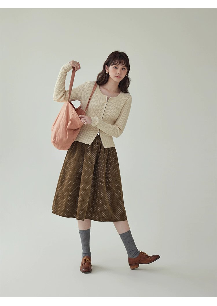 復古波點燈芯絨半身裙女秋冬新款高腰純棉a字裙