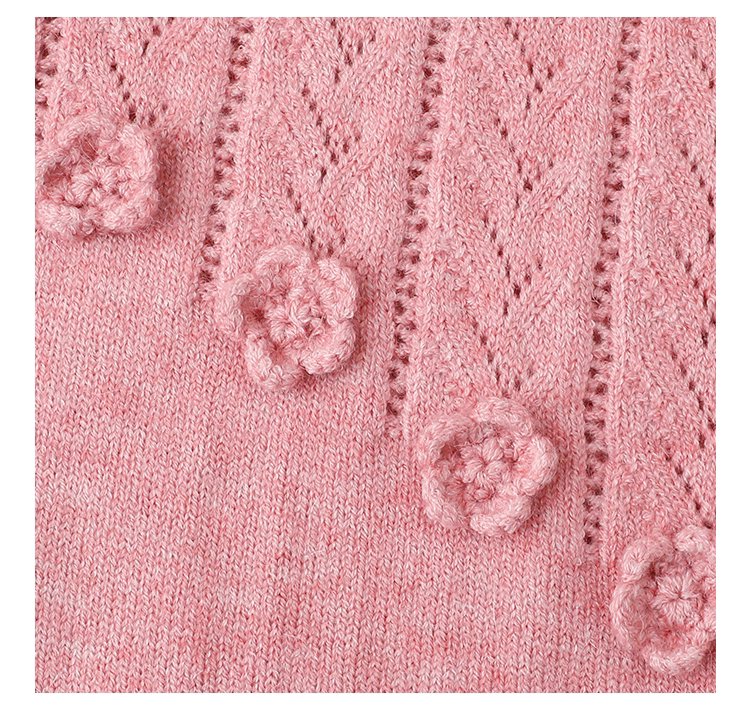 少女感粉紅花朵毛衣開襟女秋季新款寬鬆長袖上衣