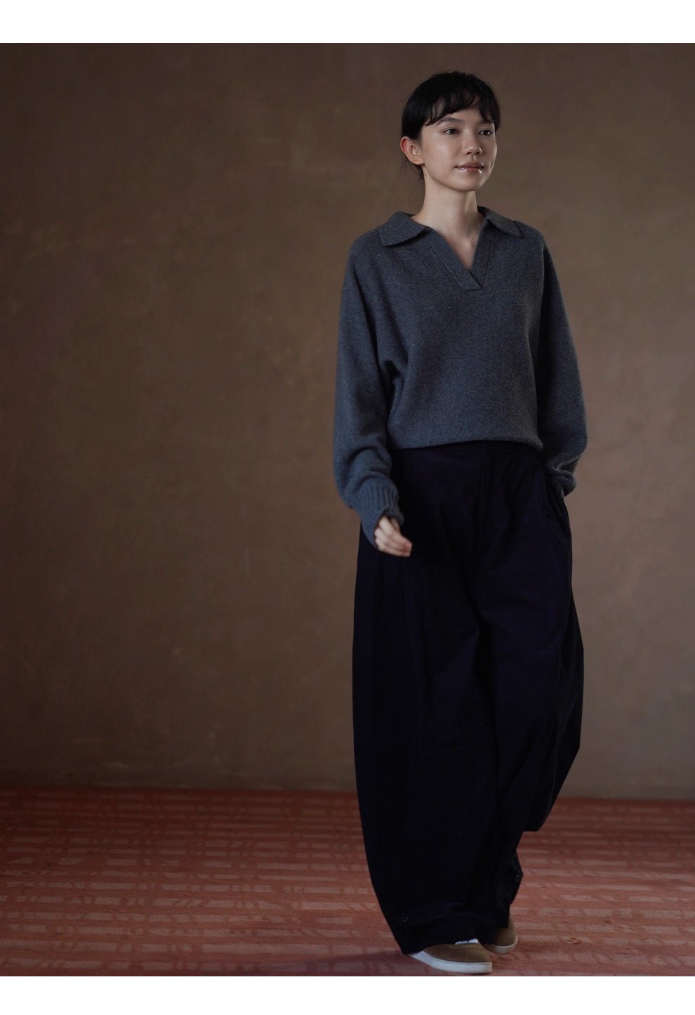 復古柔光細條100棉燈芯絨顯瘦高腰可調式腳口寬鬆長褲女