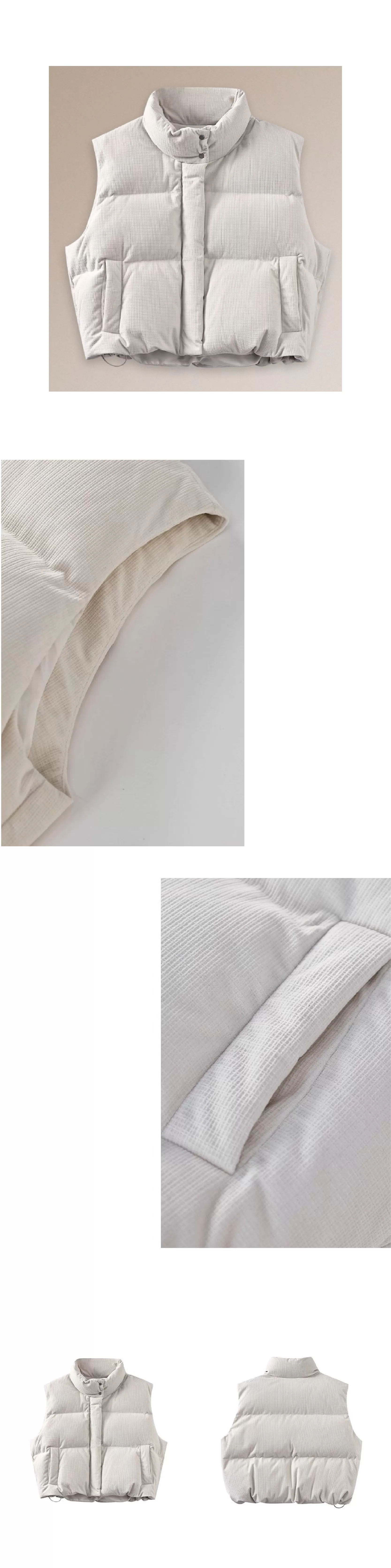 保暖軟糯小泡芙格外套紋肌理寬鬆短款立領夾棉馬甲棉服