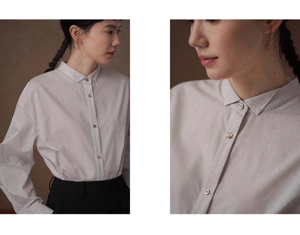 素描課堂藝術生襯衫小尖領設計細條紋寬鬆顯瘦通勤上衣