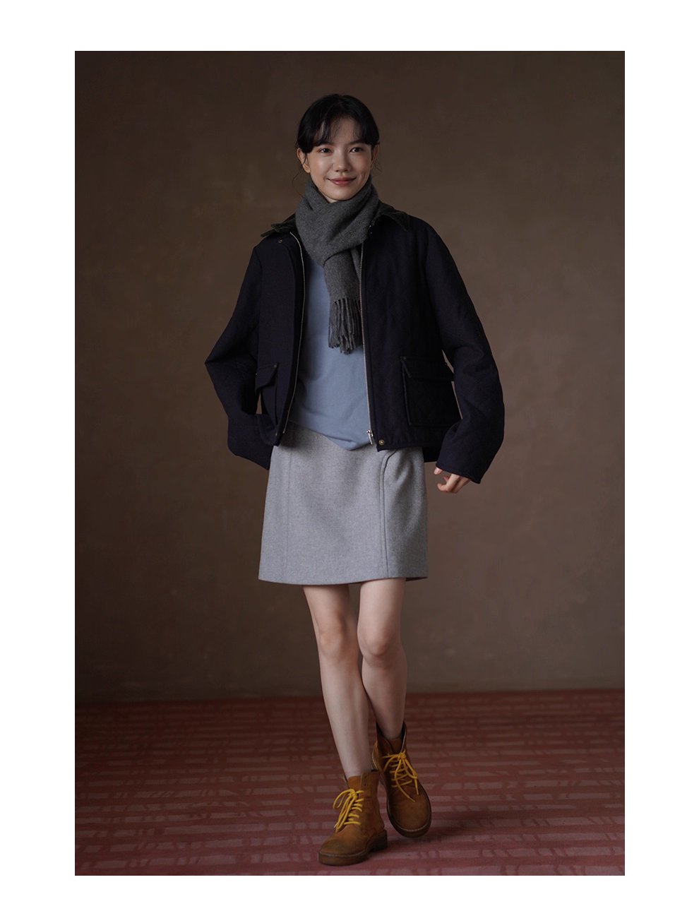 復古英倫配色撞色燈芯絨翻領正肩短款菱形格絎棉外套女