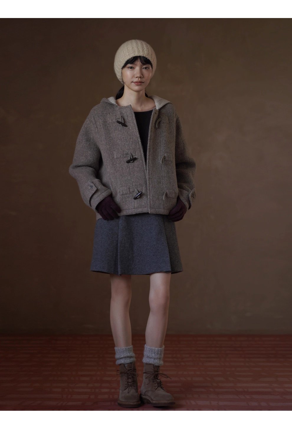 書香學院風外套澳洲進口羊毛駝絨連帽牛角扣短款雙面呢