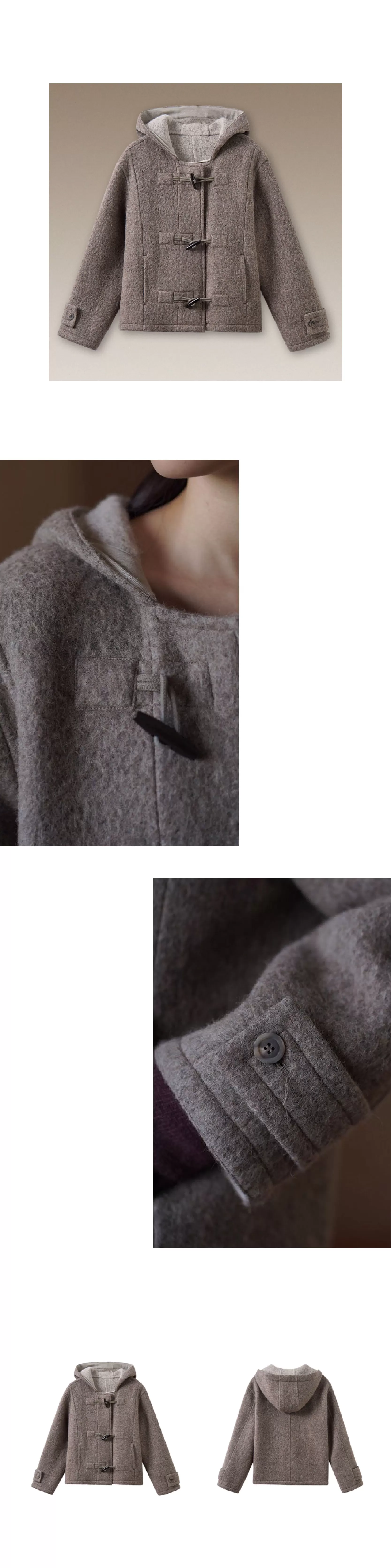 書香學院風外套澳洲進口羊毛駝絨連帽牛角扣短款雙面呢