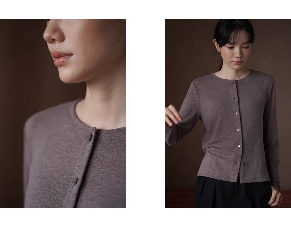 全能內搭合身彈性圓領開門襟顯瘦修身通勤長袖親膚上衣