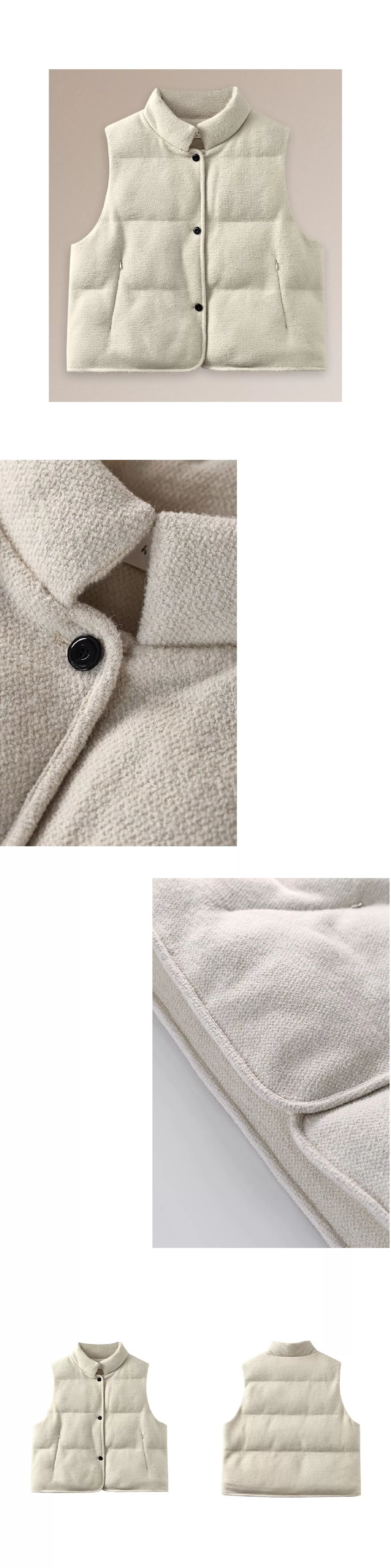 小奶糕自然肌理感綿羊毛混紡寬鬆疊穿簡約立領棉服馬甲