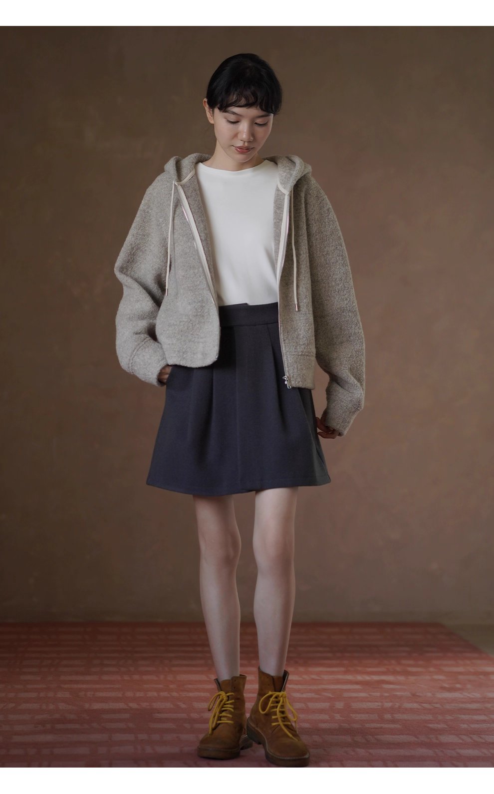 顆粒肌理絨感100綿羊毛輪廓休閒顯瘦連帽衛衣保暖外套女