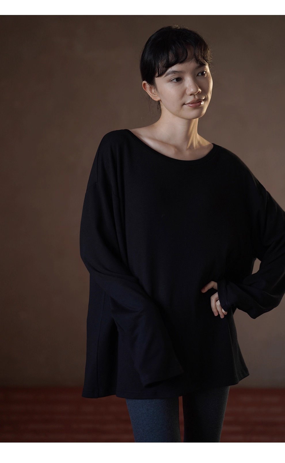 柔軟的慵懶感寬鬆無負擔船領內搭T恤垂感彈性顯瘦上衣女