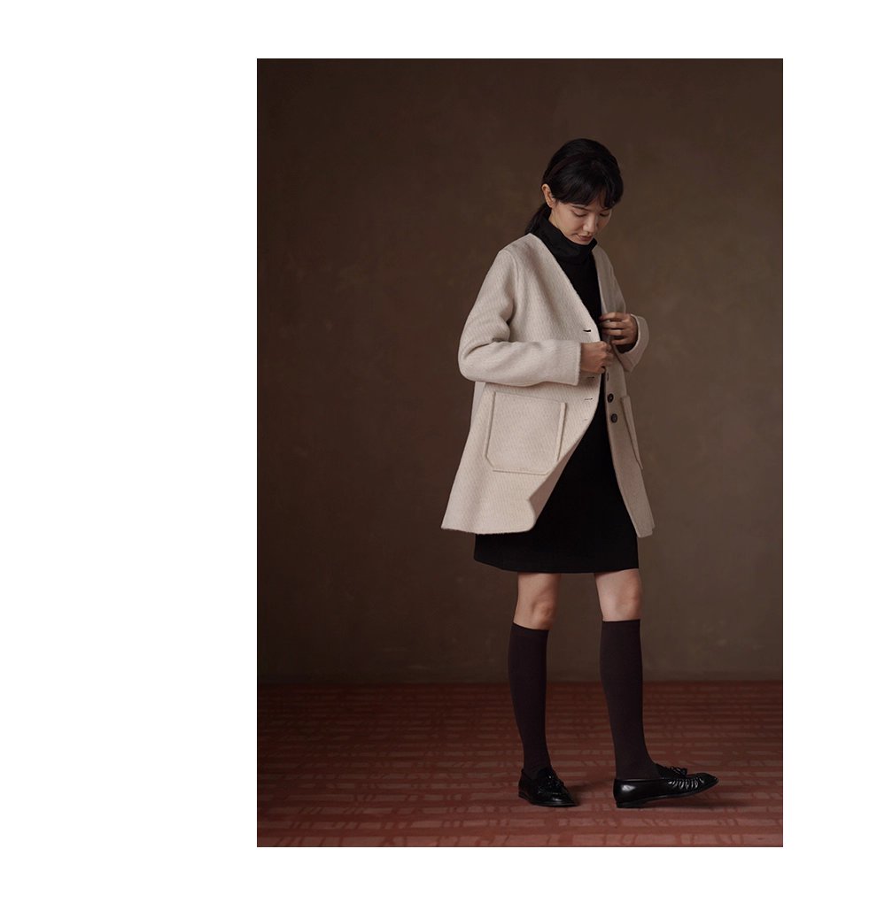 秋冬新款弗里達學院可調式紐扣高領寬鬆100棉連身裙女