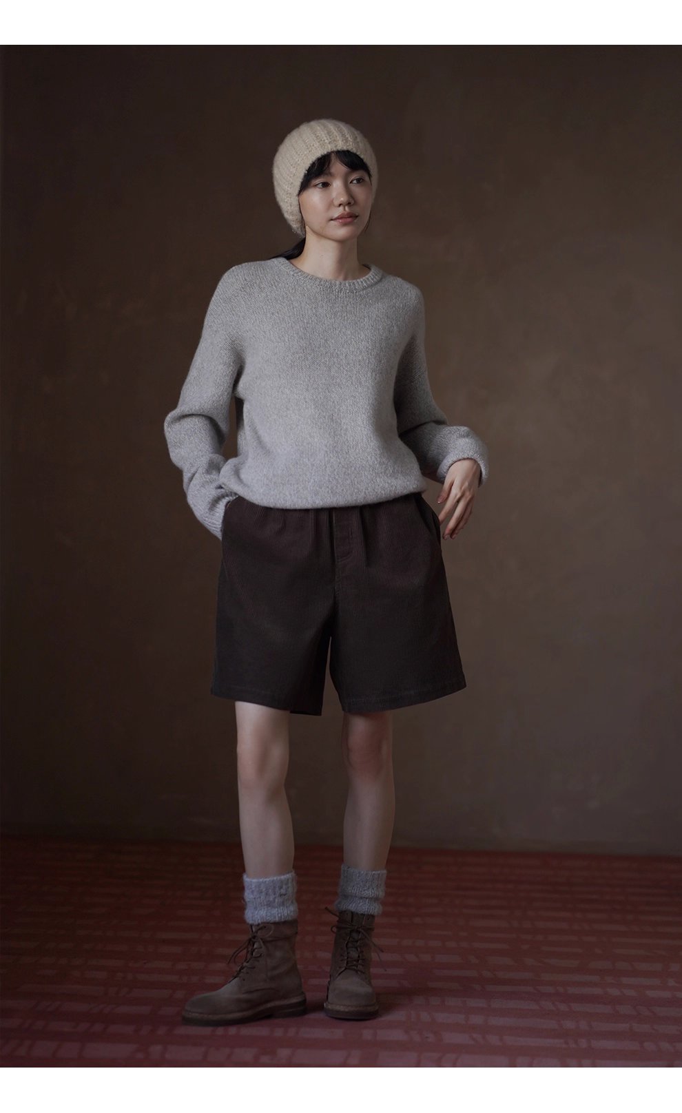 細膩如絲進口羊駝毛羊毛混紡柔軟蓬鬆圓領寬鬆顯瘦毛衣