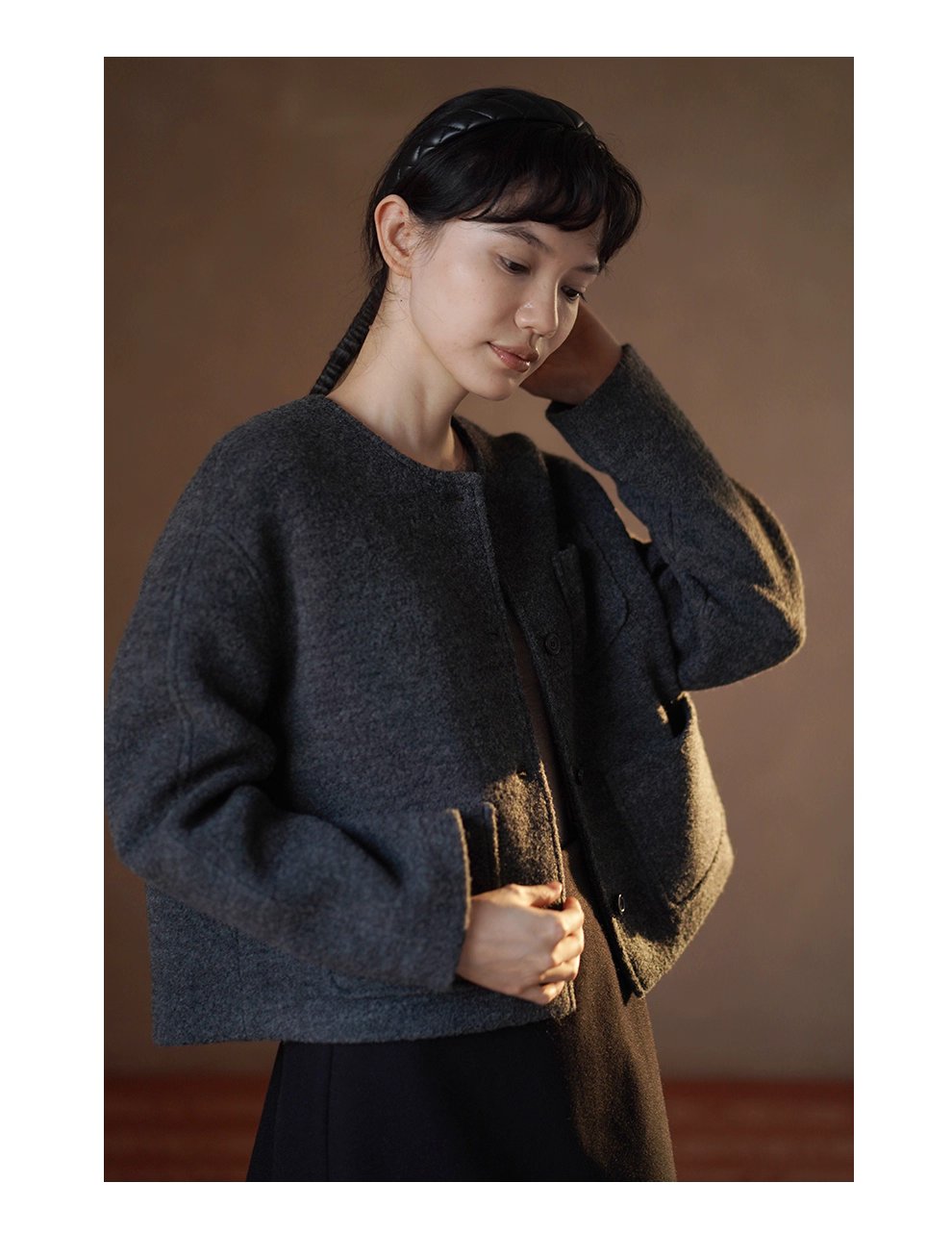 高克重高比例羊毛立絨毛呢外套短款圓領通勤顯瘦大衣女,高克重高比例羊毛立絨毛呢外套短款圓領通勤顯瘦大衣女,HBEW5097,高克重高比例羊毛立絨毛呢外套短款圓領通勤顯瘦大衣女,圓領排扣,羊毛混紡