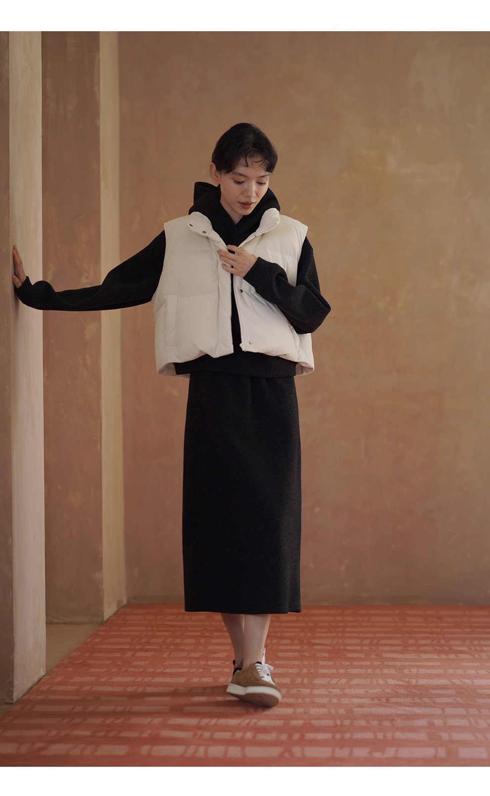 懶人時髦感加厚毛呢感連帽衛衣高腰半身裙顯瘦百搭套裝