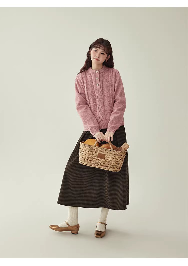 半開領麻花羊毛毛衣女冬季新款甜美彩點長袖上衣,半開領麻花羊毛毛衣女冬季新款甜美彩點長袖上衣,HBEW5106,半開領麻花羊毛毛衣女冬季新款甜美彩點長袖上衣,半開排扣,麻花針織