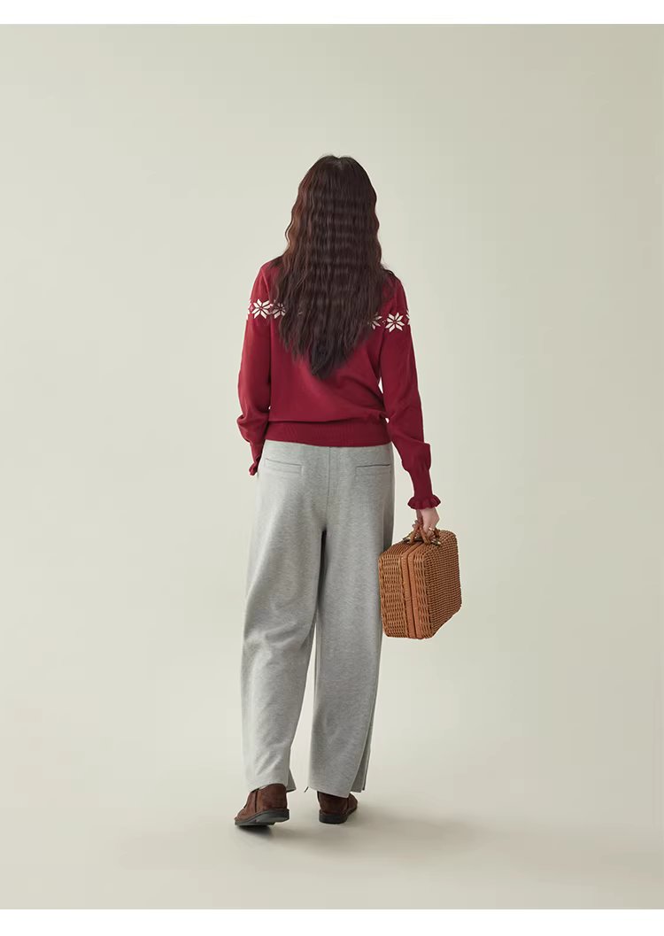 減齡紅色木耳邊雪花針織衫女冬新款內搭長袖上衣,減齡紅色木耳邊雪花針織衫女冬新款內搭長袖上衣,HBEW1152,減齡紅色木耳邊雪花針織衫女冬新款內搭長袖上衣,木耳邊,雪花針織