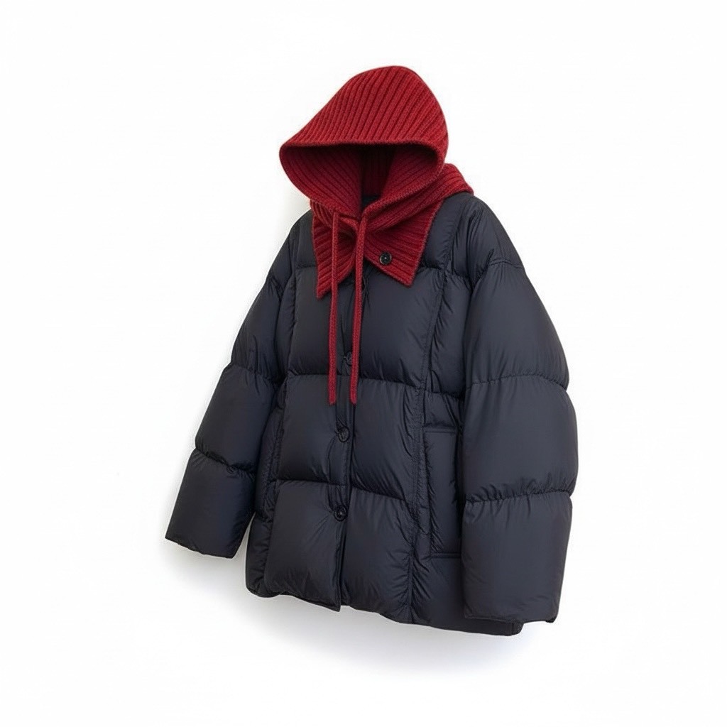 針織連帽拼接加厚羽絨外套冬季寬鬆毛帽麵包服外套,針織連帽拼接加厚羽絨外套冬季寬鬆毛帽麵包服外套,5W185014,針織連帽拼接加厚羽絨外套冬季寬鬆毛帽麵包服外套,保暖蓄熱,青春休閒