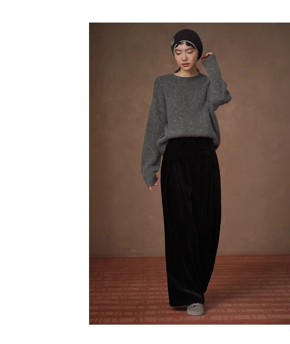 低調暗夜光澤品質絲絨長褲寬鬆顯瘦遮肉高腰通勤闊腿褲,低調暗夜光澤品質絲絨長褲寬鬆顯瘦遮肉高腰通勤闊腿褲,HBEW3053,低調暗夜光澤品質絲絨長褲寬鬆顯瘦遮肉高腰通勤闊腿褲,闊腿寬褲,不挑腿型