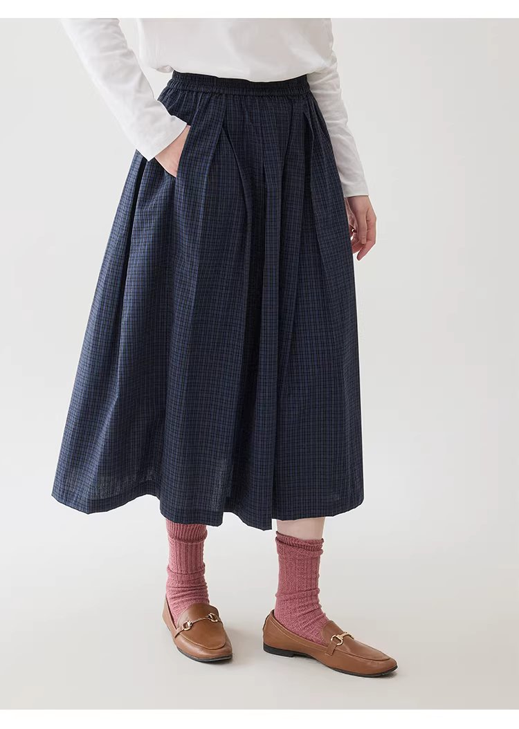 藍格百褶a字純棉半身裙女春季新款鬆緊腰中長裙,藍格百褶a字純棉半身裙女春季新款鬆緊腰中長裙,HBFS2000,藍格百褶a字純棉半身裙女春季新款鬆緊腰中長裙,復古格紋,全棉面料