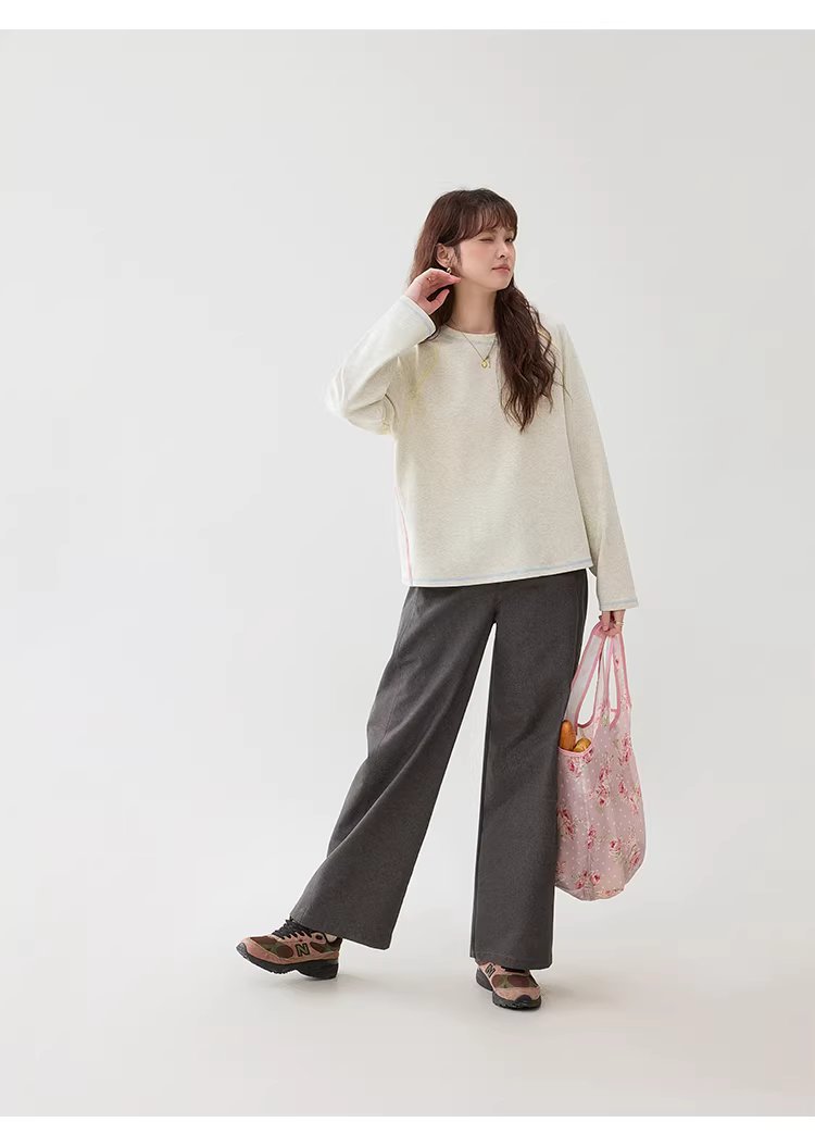 撞色反線長絨棉T恤女春季新款寬鬆插肩袖上衣,撞色反線長絨棉T恤女春季新款寬鬆插肩袖上衣,HBFS1009,撞色反線長絨棉T恤女春季新款寬鬆插肩袖上衣,撞色車線,花灰面料