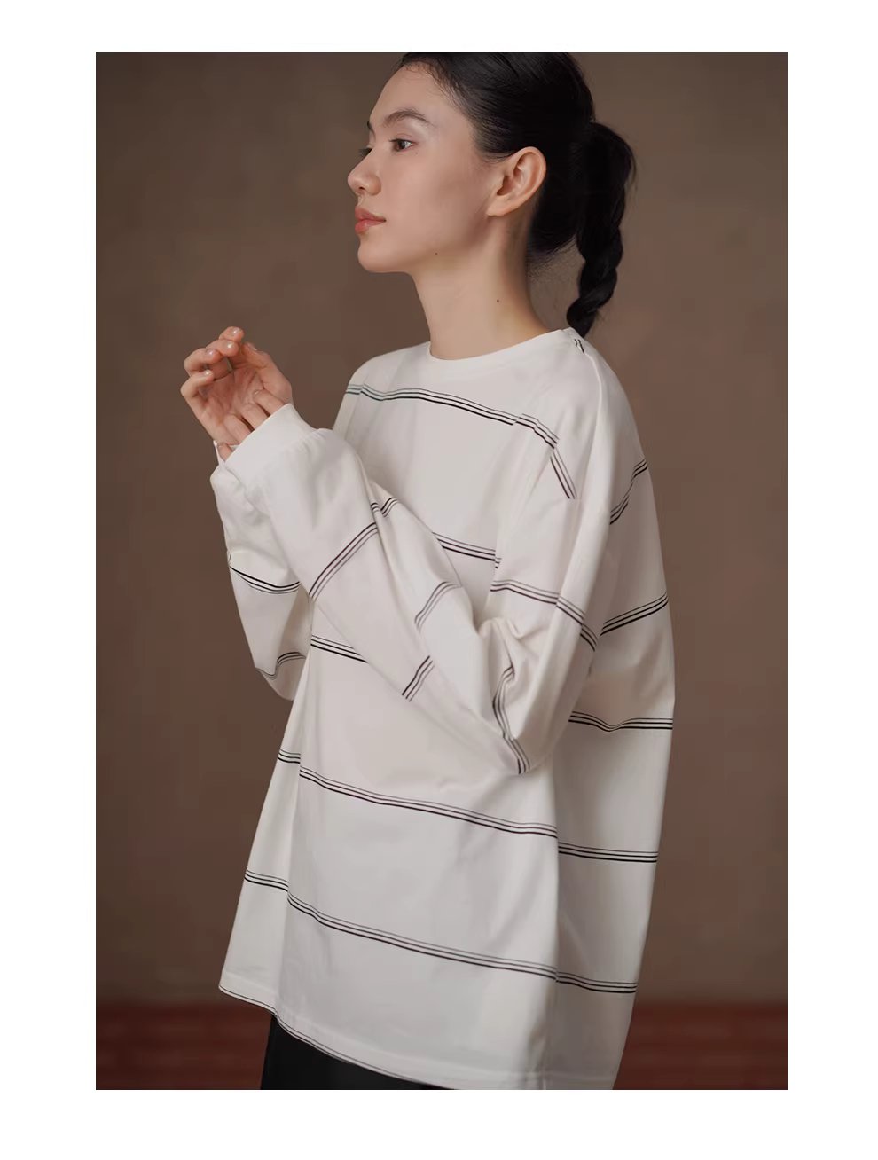 寫生素描鬆弛衛衣慵懶細條紋圓領寬鬆落肩休閒長袖上衣,寫生素描鬆弛衛衣慵懶細條紋圓領寬鬆落肩休閒長袖上衣,HBFS1015,寫生素描鬆弛衛衣慵懶細條紋圓領寬鬆落肩休閒長袖上衣,不易變形,修身實搭