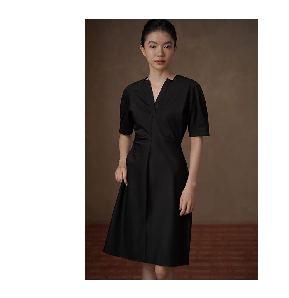 極簡廓形收腰剪裁寬鬆羊腿袖通勤短款顯瘦小個子洋裝,極簡廓形收腰剪裁寬鬆羊腿袖通勤短款顯瘦小個子洋裝,HBFS7012,極簡廓形收腰剪裁寬鬆羊腿袖通勤短款顯瘦小個子洋裝,微光質感,V領優雅