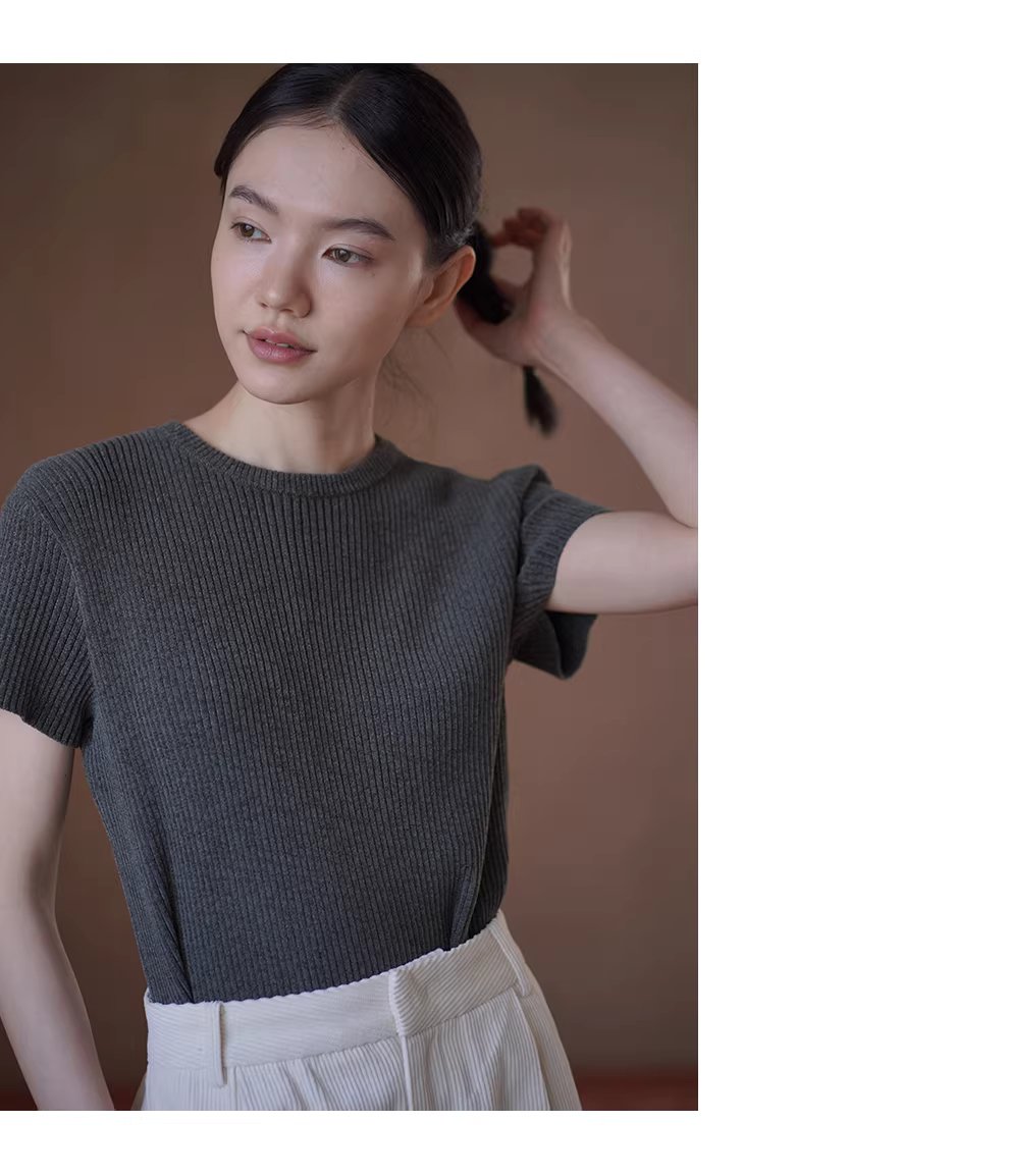 綿軟龍井酥雪尼爾紗線粗坑條肌理感短袖圓領彈力顯瘦T恤,綿軟龍井酥雪尼爾紗線粗坑條肌理感短袖圓領彈力顯瘦T恤,HBFS1036,綿軟龍井酥雪尼爾紗線粗坑條肌理感短袖圓領彈力顯瘦T恤,軟糯親膚,坑條彈性