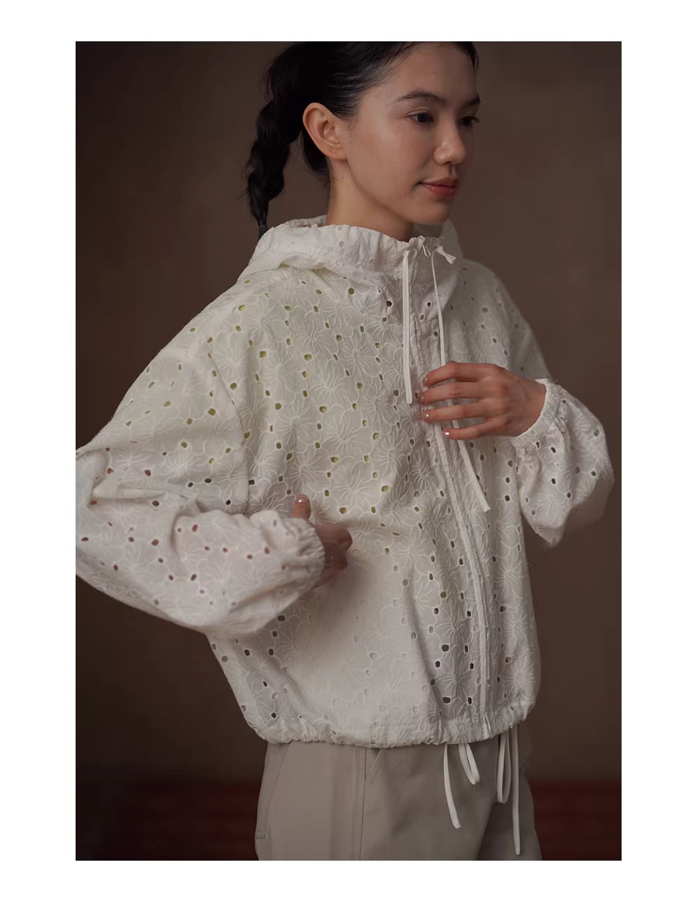 訂製立體鏤空繡100棉透氣寬鬆顯瘦長袖連帽休閒外套女,訂製立體鏤空繡100棉透氣寬鬆顯瘦長袖連帽休閒外套女,HBFS5009,訂製立體鏤空繡100棉透氣寬鬆顯瘦長袖連帽休閒外套女,鏤空繡花,全棉親膚