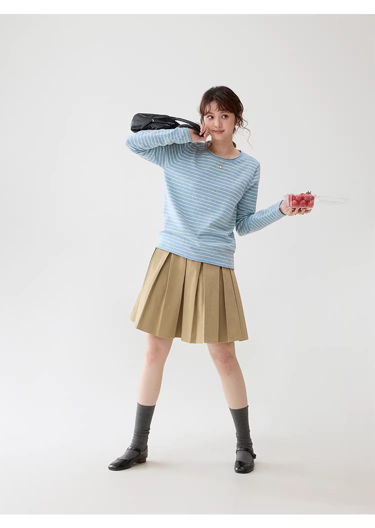 撞色條紋花點捲邊針織衫女春季新款寬鬆長袖上衣,撞色條紋花點捲邊針織衫女春季新款寬鬆長袖上衣,HBFS1043,撞色條紋花點捲邊針織衫女春季新款寬鬆長袖上衣,捲邊衣襬,花點面料