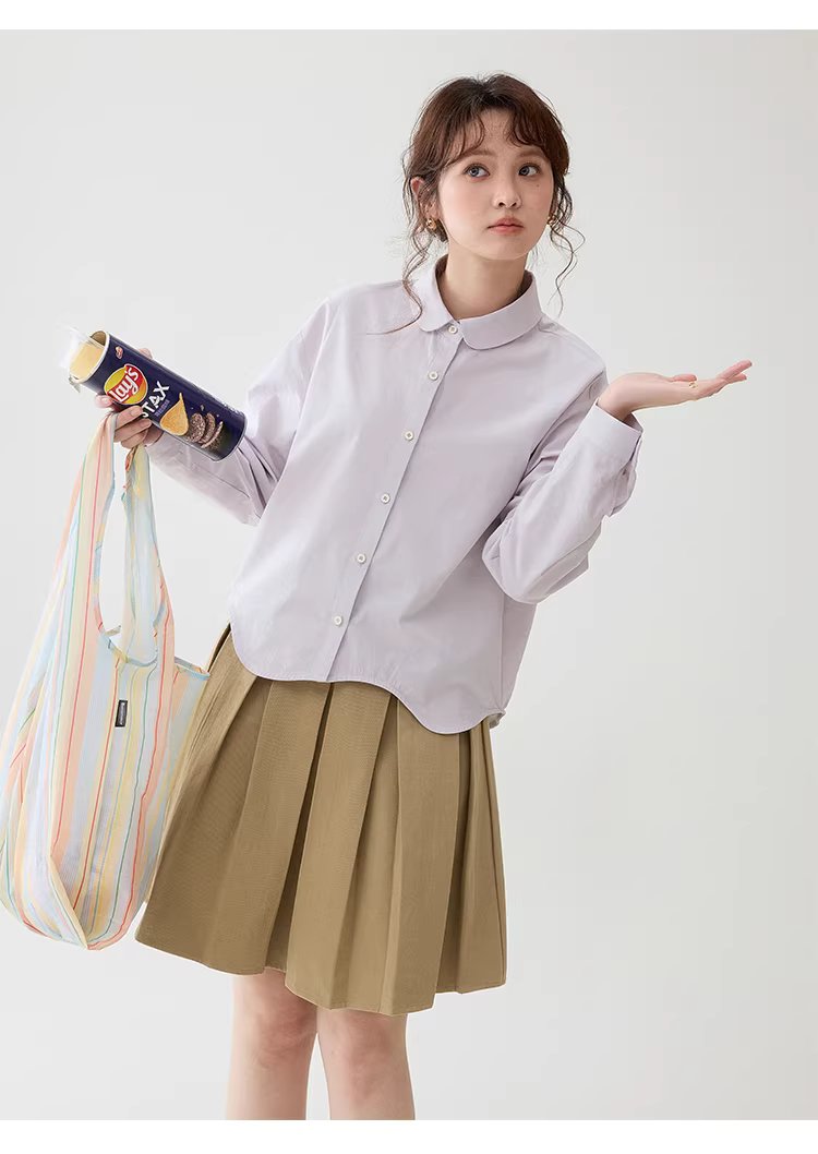 弧形擺娃娃領紫色襯衫女26春季新款減齡長袖上衣,弧形擺娃娃領紫色襯衫女26春季新款減齡長袖上衣,HBFS1046,弧形擺娃娃領紫色襯衫女26春季新款減齡長袖上衣,娃娃領,天絲混棉