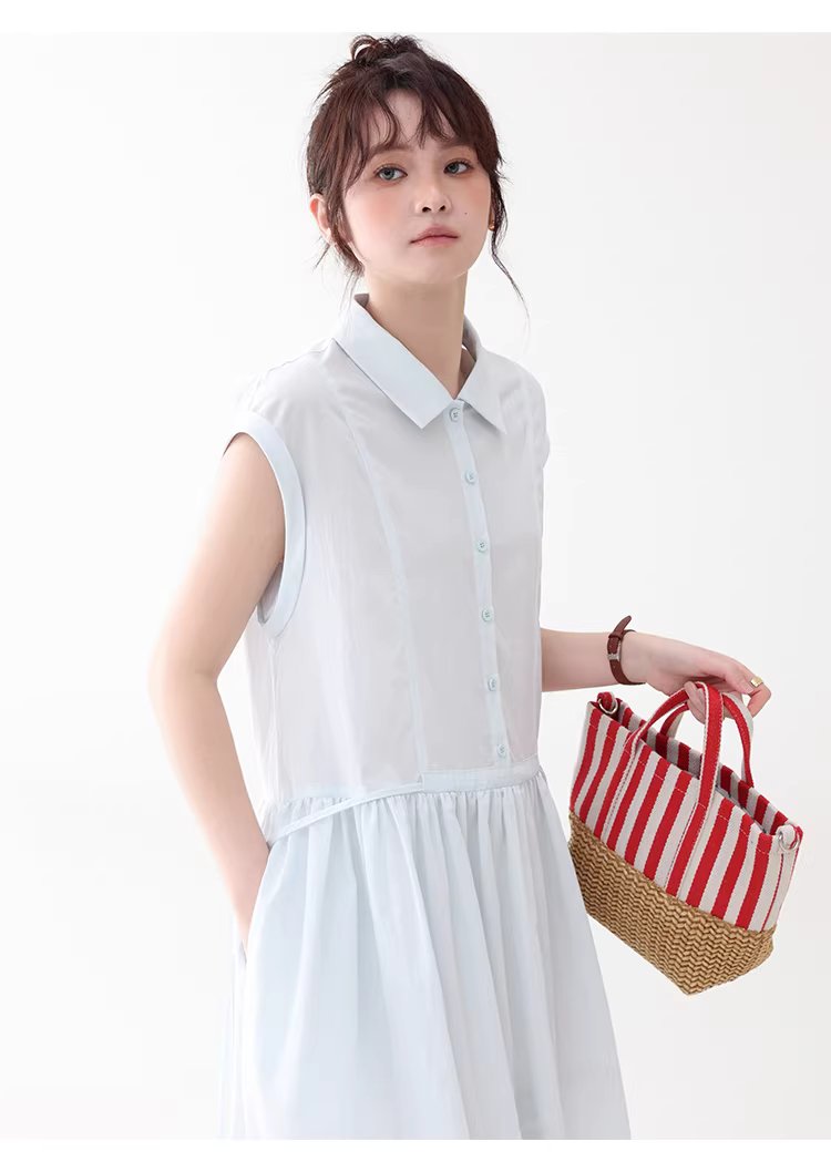 純色繫帶收腰大擺洋裝女26夏季新款polo領長裙,純色繫帶收腰大擺洋裝女26夏季新款polo領長裙,HBFS7017,純色繫帶收腰大擺洋裝女26夏季新款polo領長裙,襯衫洋裝,天絲混棉